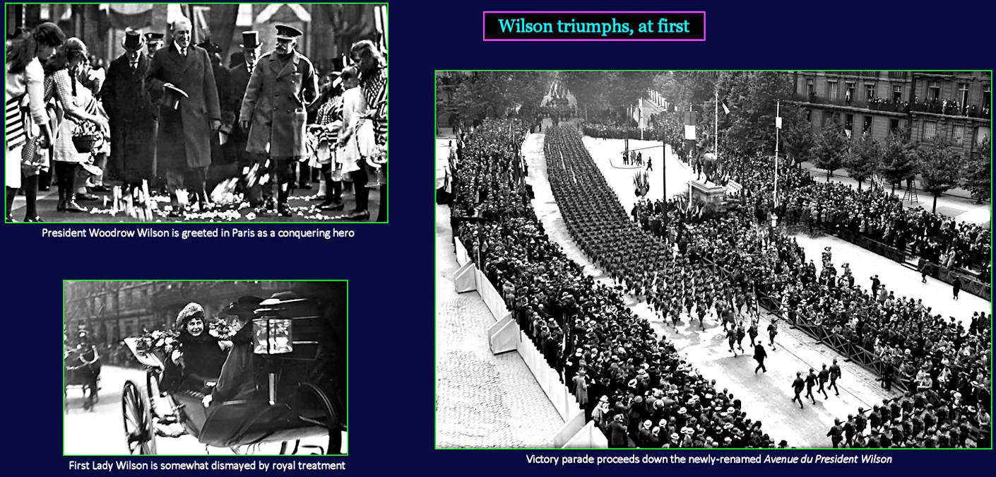 Wilson welcomed in Paris, 1918